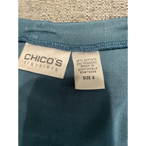 Chicos Travelers Cardigan Teal Open Front Tie Soft Stretch Knit Chic Capsule - Picture 7 of 9